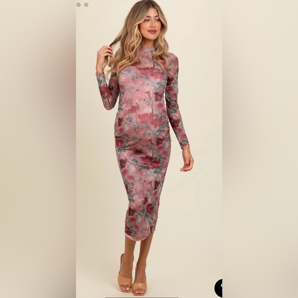 Floral Long Sleeve Maternity Dress